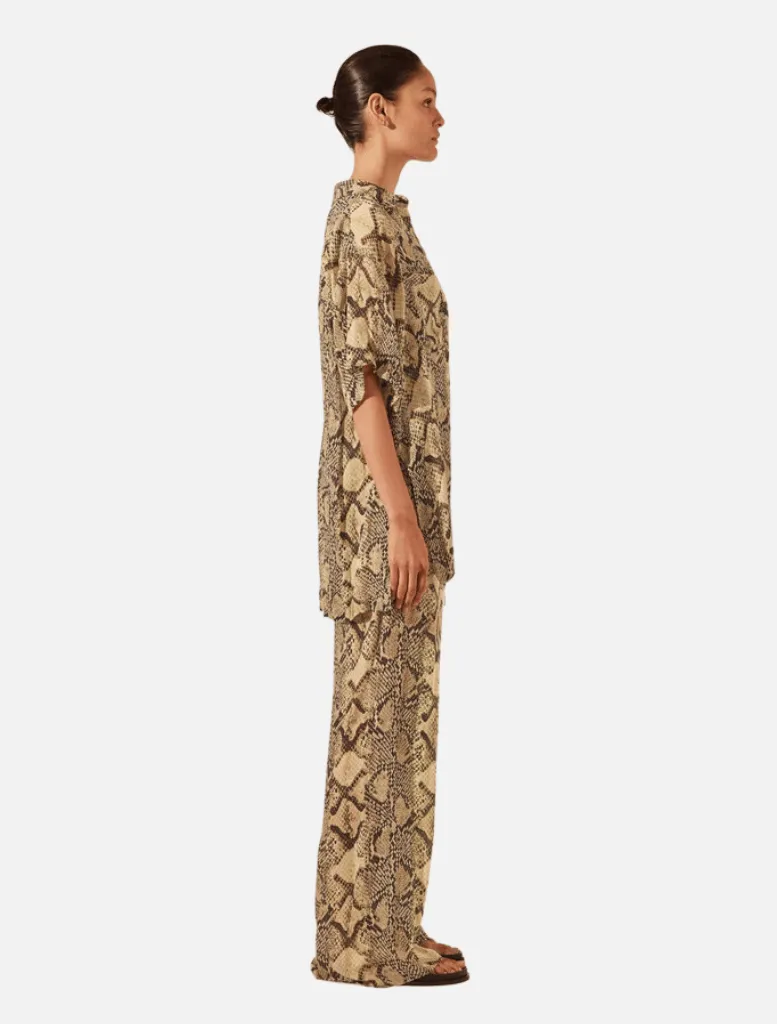 Hadiya Side Split Short Sleeve Shirt - Almond/Multi