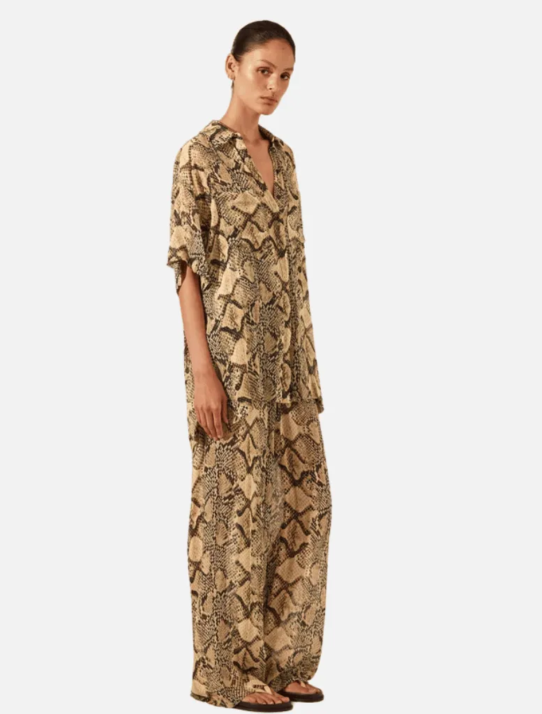 Hadiya Side Split Short Sleeve Shirt - Almond/Multi
