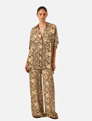 Hadiya Side Split Short Sleeve Shirt - Almond/Multi