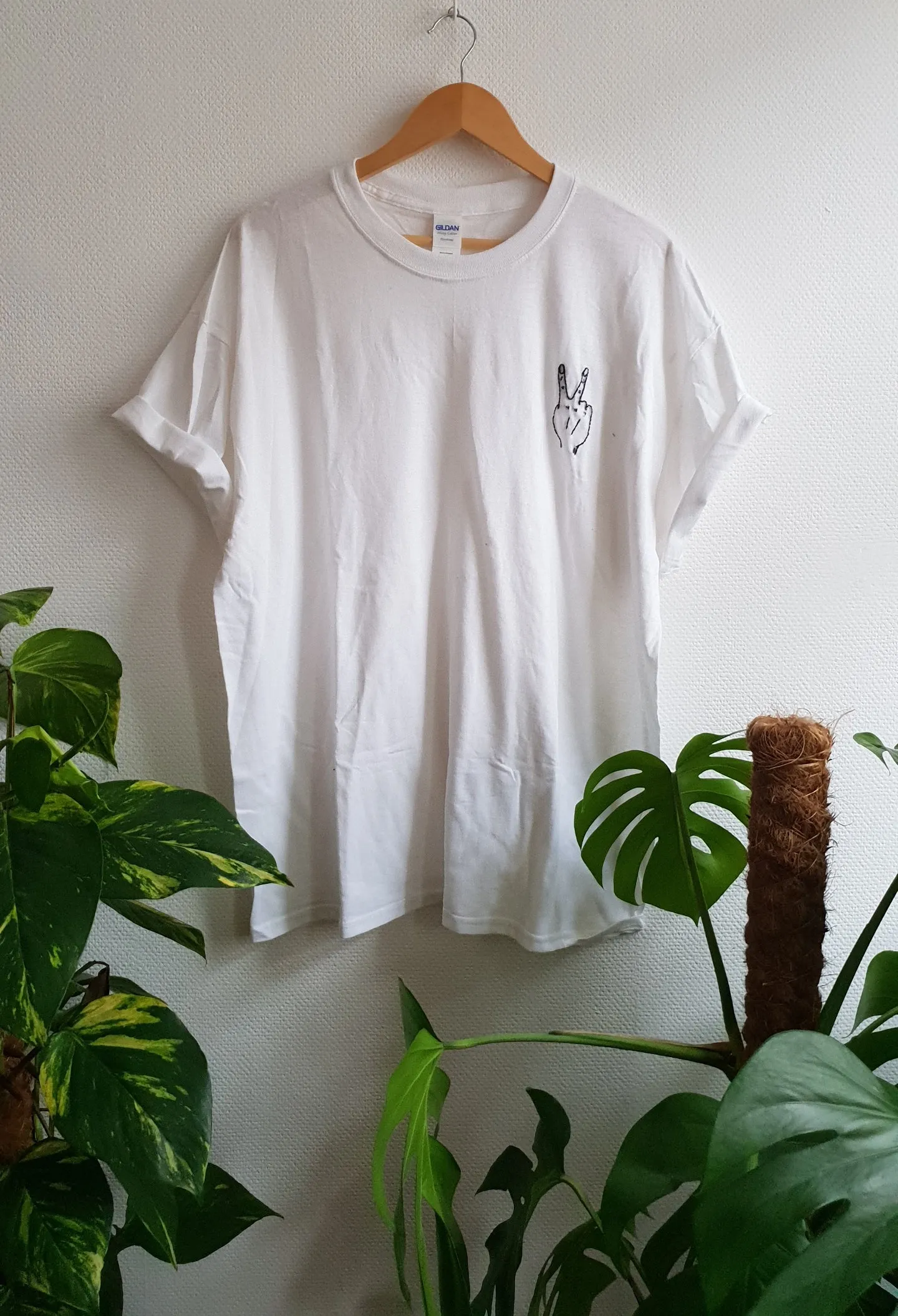 Hand Embroidered Peace Hand Shirt