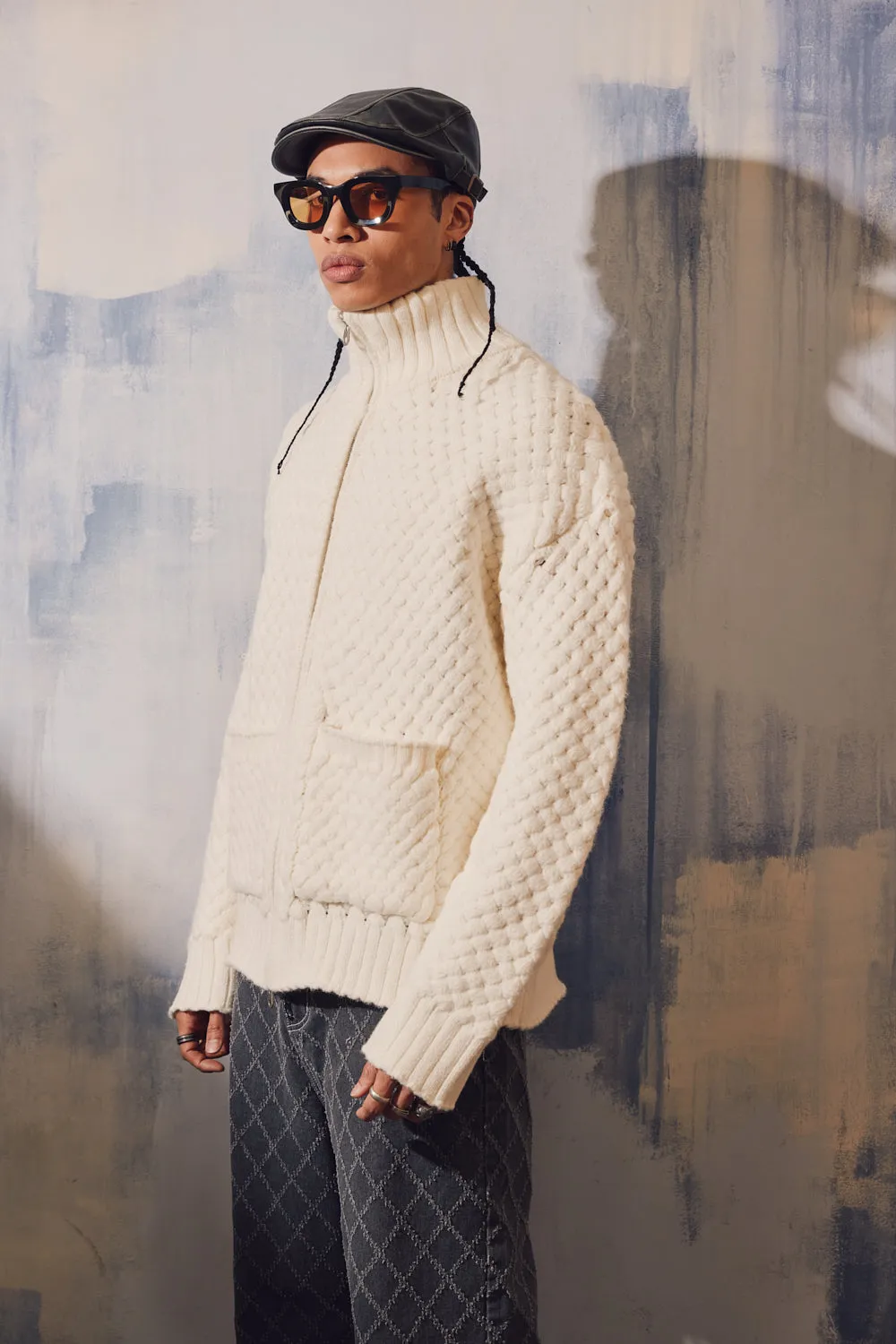 Handmade Weaving Knit Zip-Up Jacket