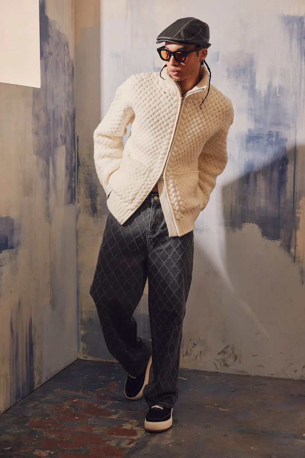 Handmade Weaving Knit Zip-Up Jacket