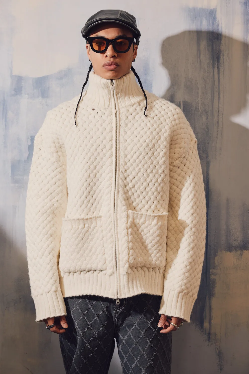 Handmade Weaving Knit Zip-Up Jacket