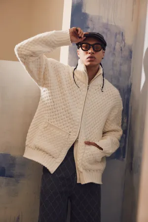 Handmade Weaving Knit Zip-Up Jacket