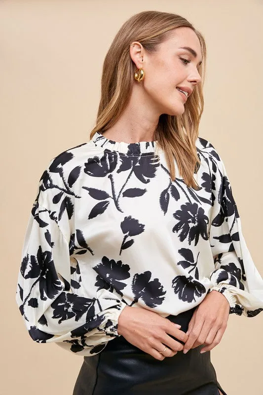Hazel Blues® |  Annie Wear Frill Printed Balloon Sleeve Blouse