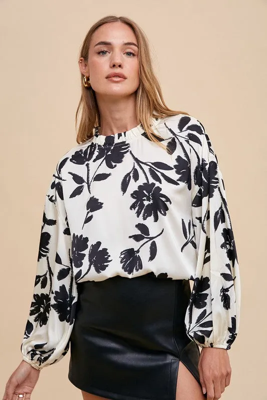 Hazel Blues® |  Annie Wear Frill Printed Balloon Sleeve Blouse