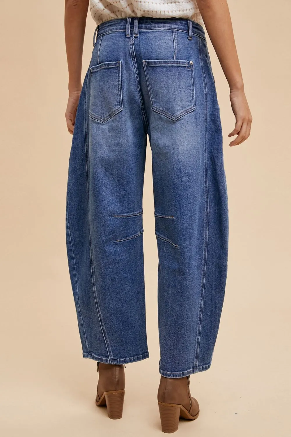 Hazel Blues® |  Annie Wear Mid Rise Barrel Leg Jeans with Pockets