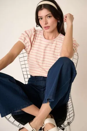 Hazel Blues® |  Mittoshop Contrast Striped Short Puff Sleeve Knit Top