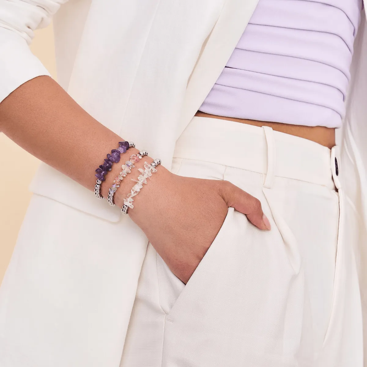 Herkimer Quartz | Silver | Uncut Gemstone Bracelet