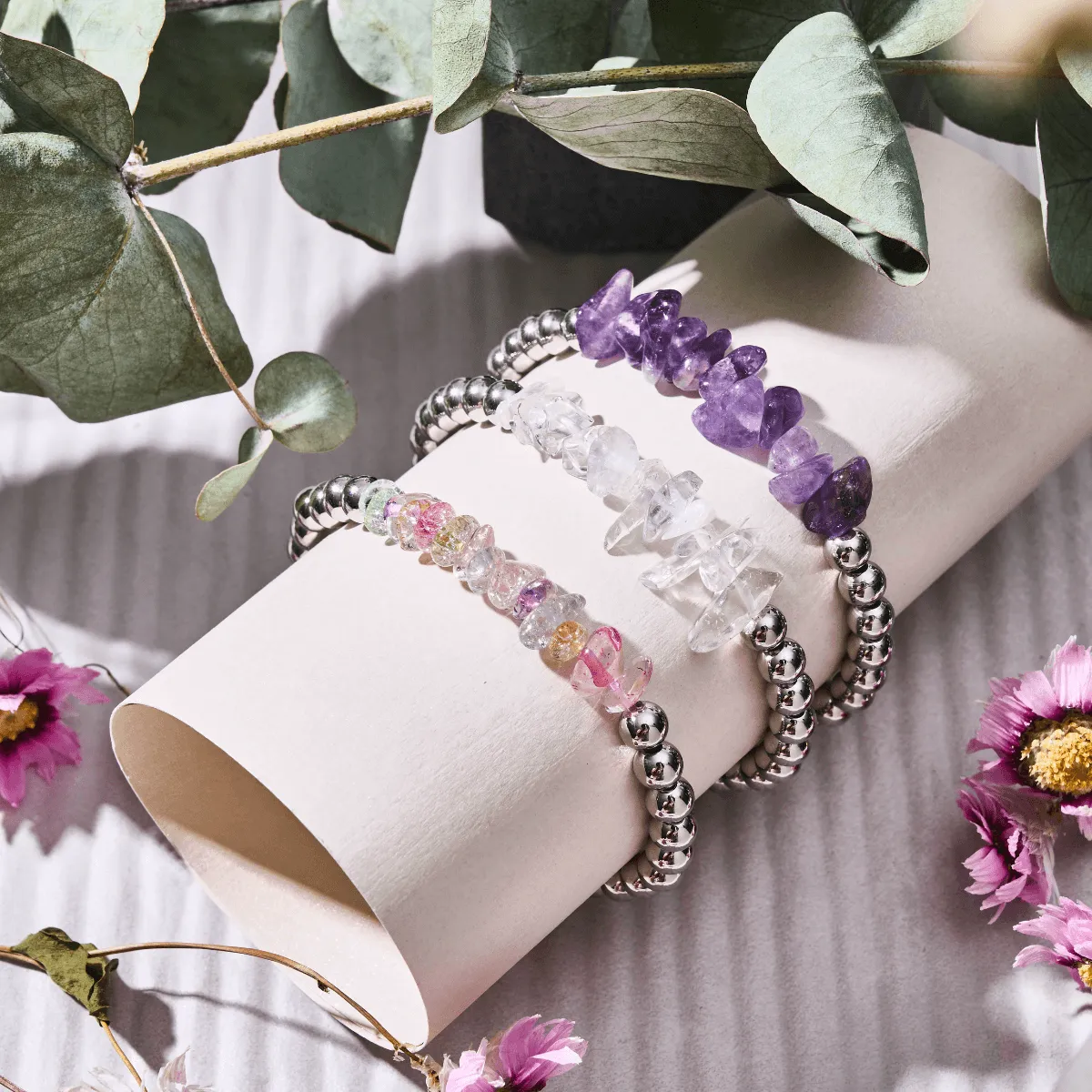 Herkimer Quartz | Silver | Uncut Gemstone Bracelet