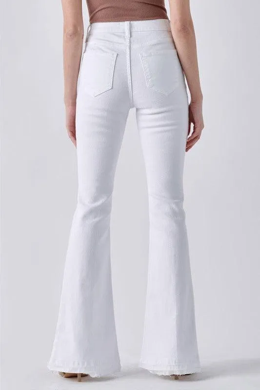 High Rise 5 Button Released Hem Flare Jean