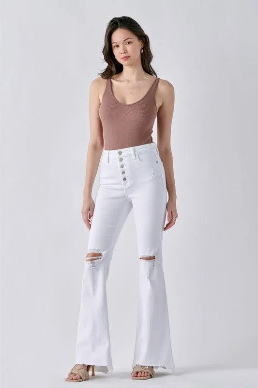 High Rise 5 Button Released Hem Flare Jean