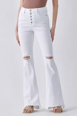 High Rise 5 Button Released Hem Flare Jean