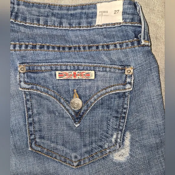 Hudson Jeans Ferris Flare Distressed Faded Blue Jeans Bellbottoms Size 27