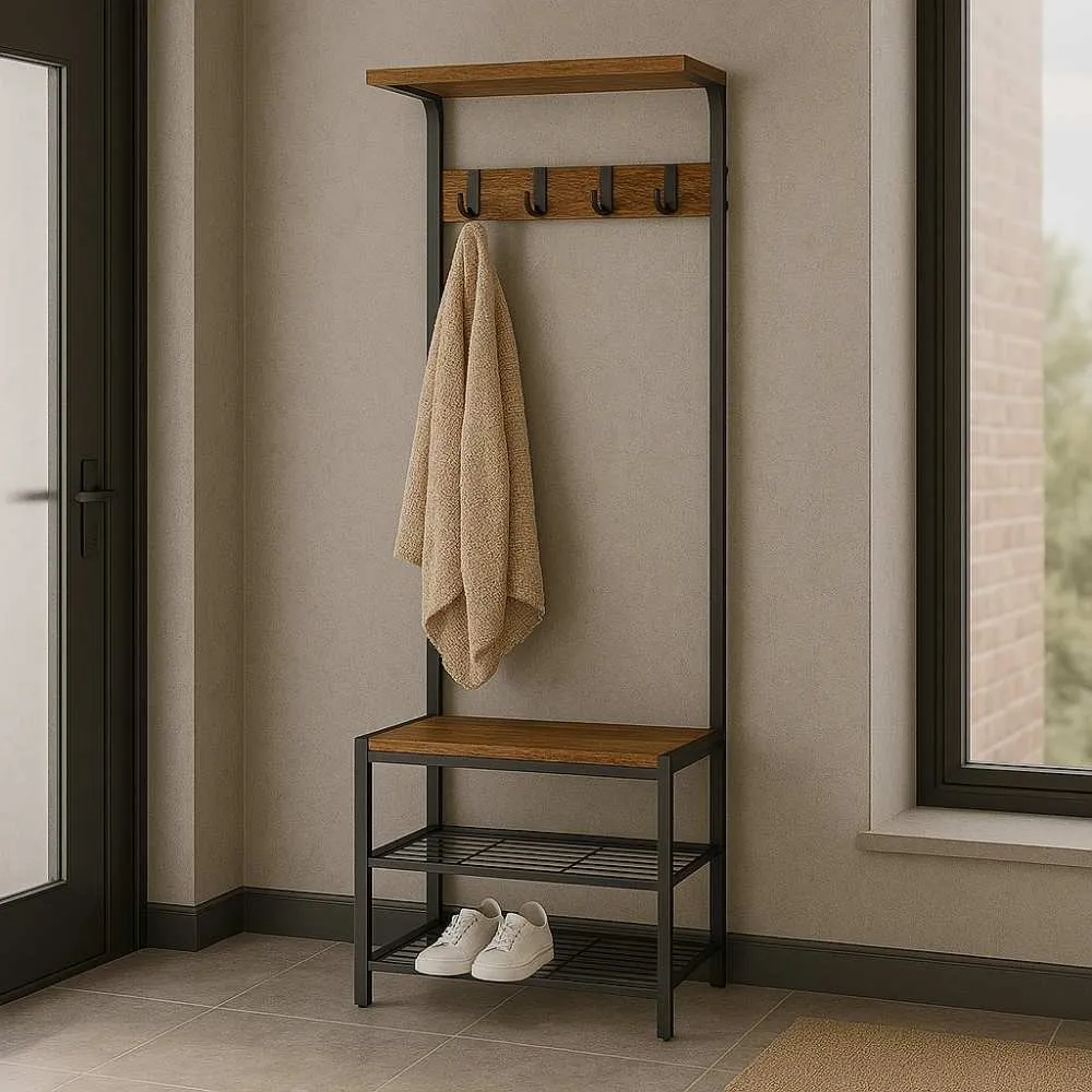 Industrial Coat Rack Stand and Shoe Rack