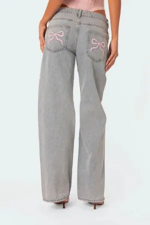 Ivette Jeans: Bow Tie & Embroidered Detail
