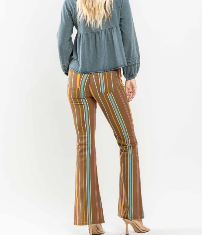 Judy Blue Mid Rise Striped Flare Jeans
