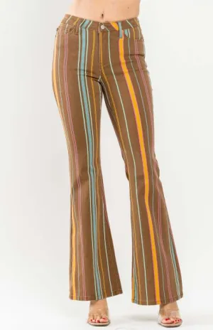 Judy Blue Mid Rise Striped Flare Jeans