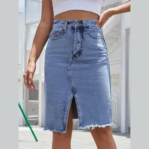 'Khaleesi' Raw Hem Slit Denim Skirt