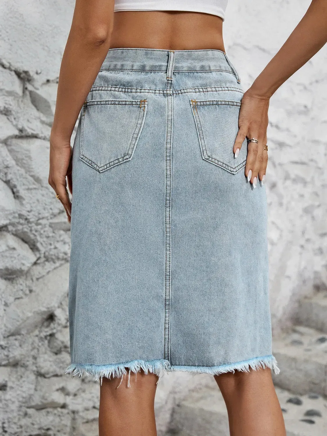 'Khaleesi' Raw Hem Slit Denim Skirt