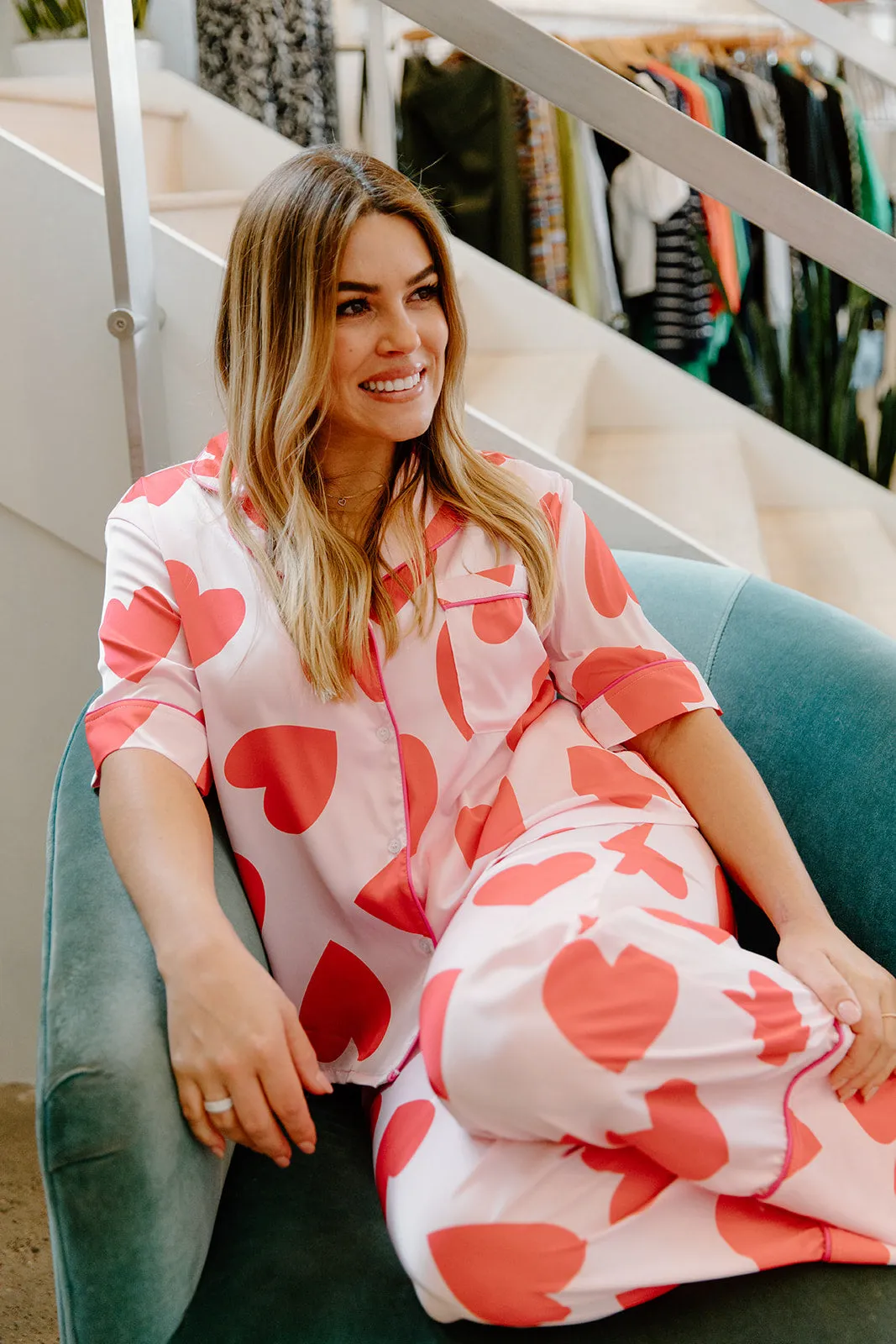 KJC PJ Set in Pink with Red Hearts