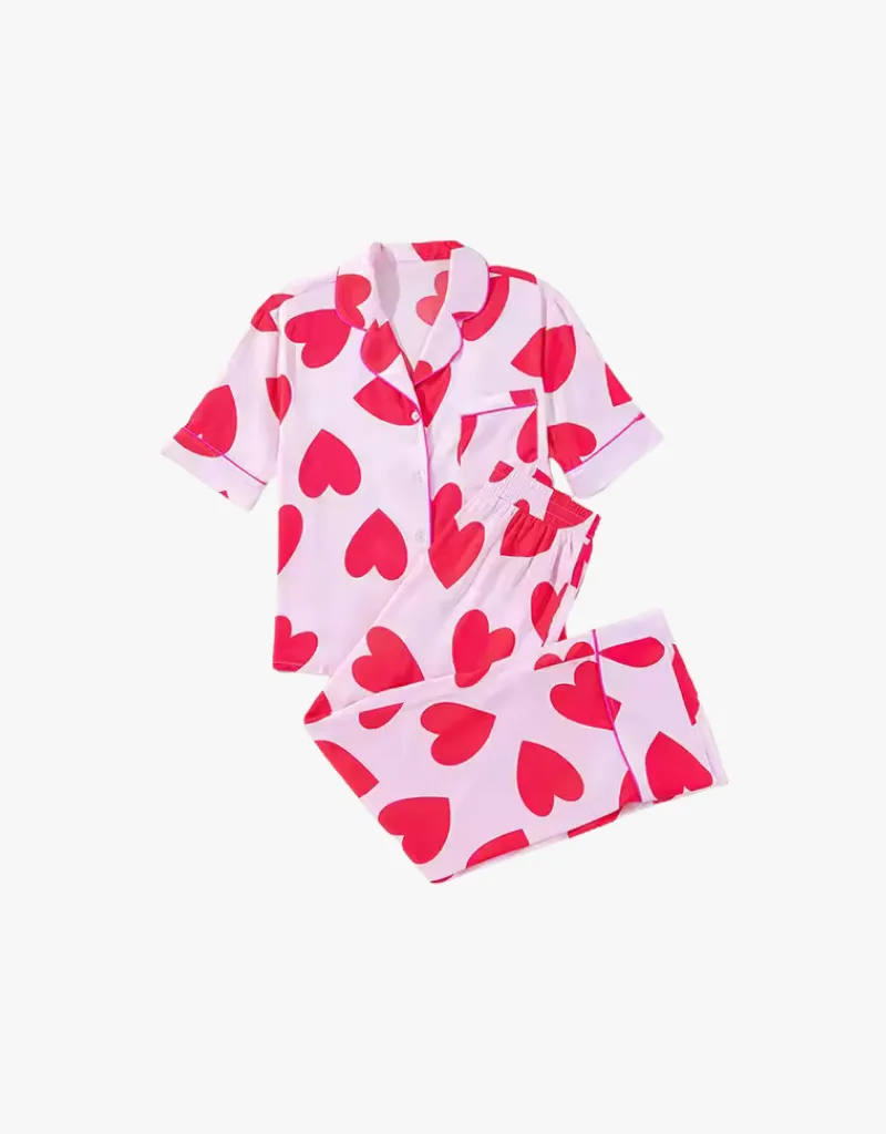 KJC PJ Set in Pink with Red Hearts