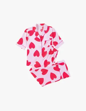KJC PJ Set in Pink with Red Hearts