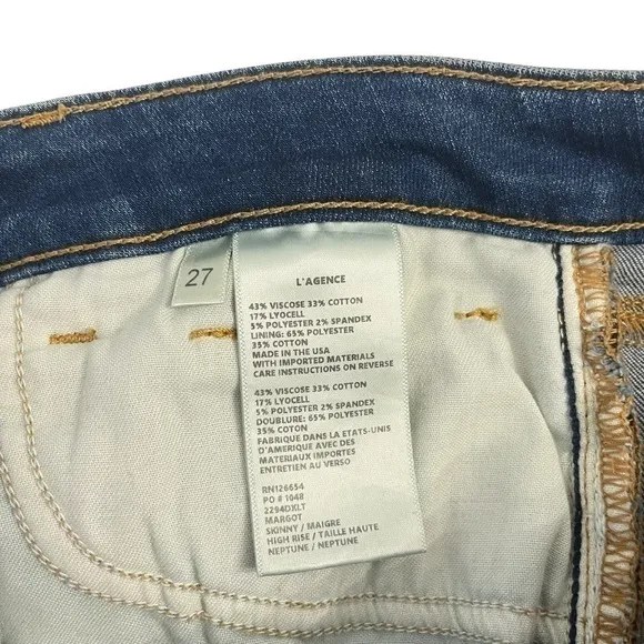L'AGENCE Margot Skinny Jeans High Rise Neptune Gold Tuxedo Stripe size 27