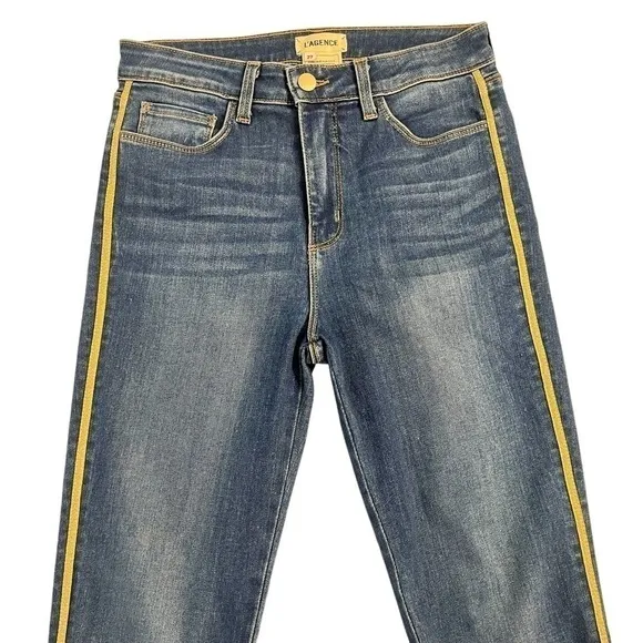 L'AGENCE Margot Skinny Jeans High Rise Neptune Gold Tuxedo Stripe size 27