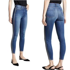 L'AGENCE Margot Skinny Jeans High Rise Neptune Gold Tuxedo Stripe size 27