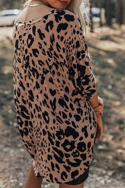 Leopard V-Neck Half Sleeve T-Shirt
