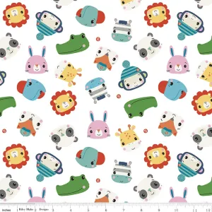 Let's Play Animal Friends White Flannel Fabric Yardage