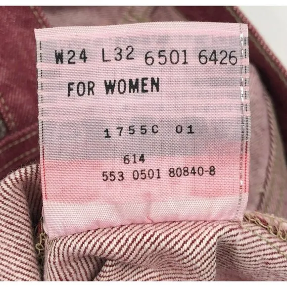 Levis 501 For Women 24x32 Red Jeans Vintage Button Fly Straight Leg Made In USA