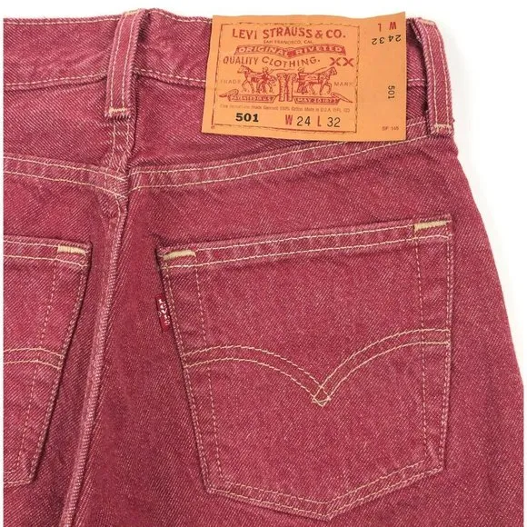 Levis 501 For Women 24x32 Red Jeans Vintage Button Fly Straight Leg Made In USA