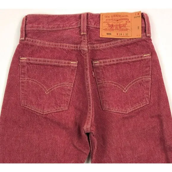 Levis 501 For Women 24x32 Red Jeans Vintage Button Fly Straight Leg Made In USA