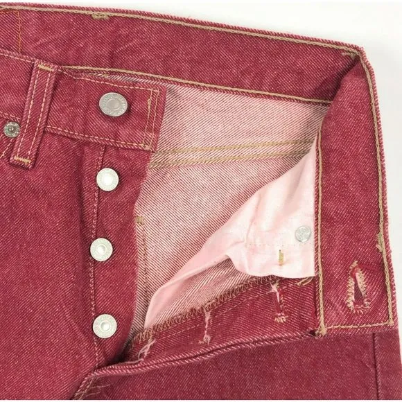 Levis 501 For Women 24x32 Red Jeans Vintage Button Fly Straight Leg Made In USA