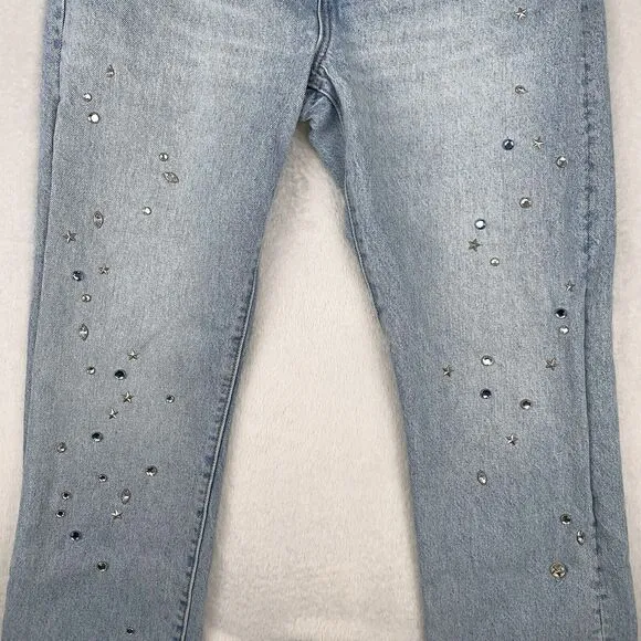 Levis 501 Straight Jeans Womens 30x30 Bling Studded Button Fly Big E Premium Y2K