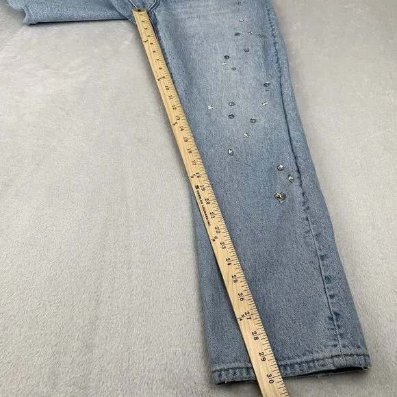 Levis 501 Straight Jeans Womens 30x30 Bling Studded Button Fly Big E Premium Y2K