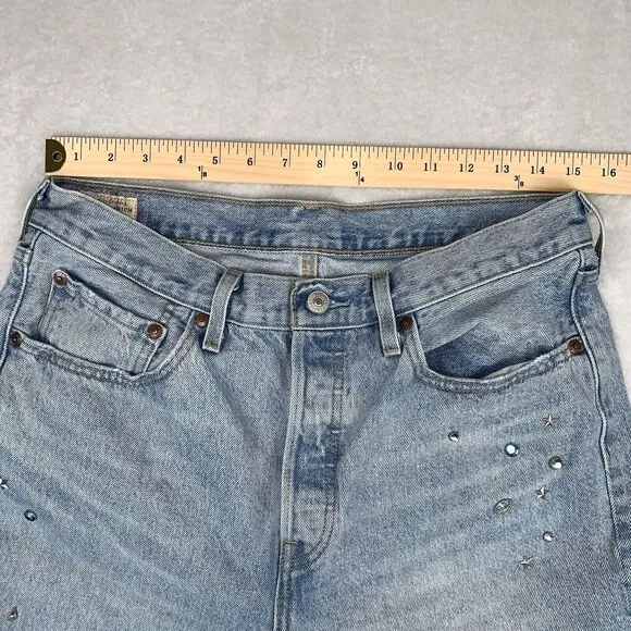 Levis 501 Straight Jeans Womens 30x30 Bling Studded Button Fly Big E Premium Y2K