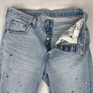 Levis 501 Straight Jeans Womens 30x30 Bling Studded Button Fly Big E Premium Y2K