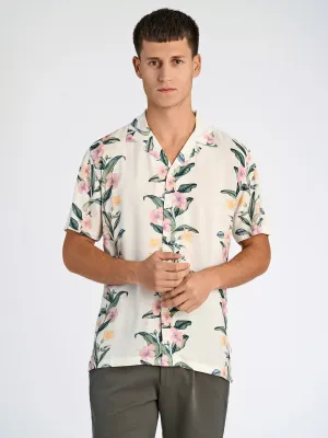 Lindbergh Men Cream Relaxed Fit Printed Shirt Collar Shirt