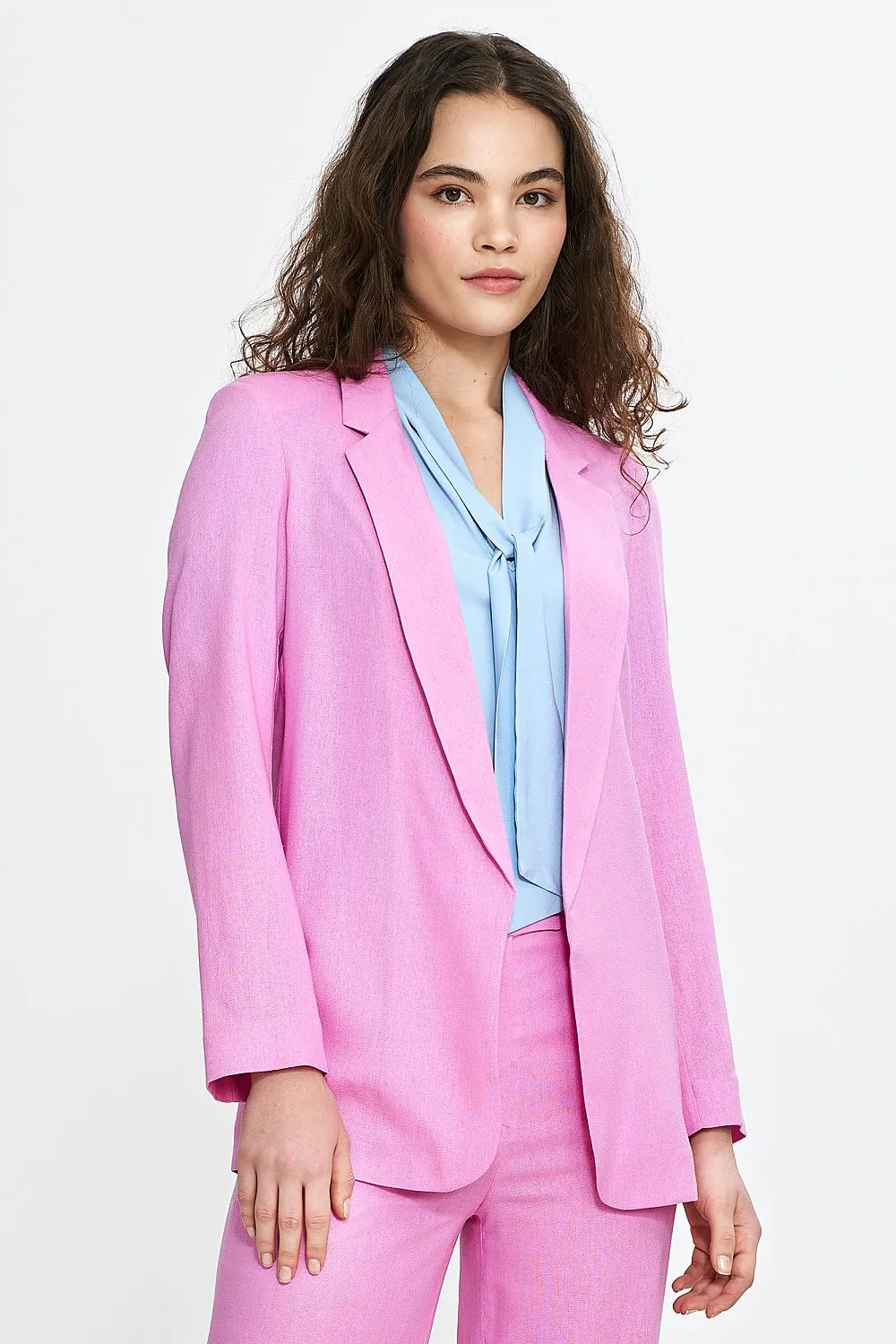 Linen-Textured Loose-Fit Blazer