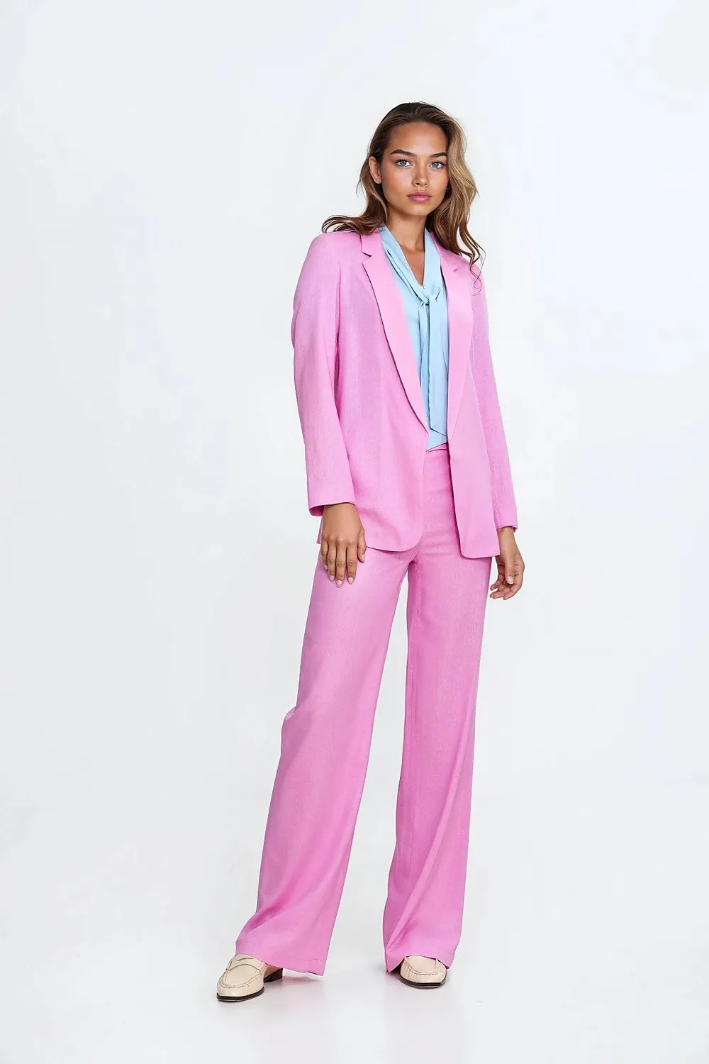 Linen-Textured Loose-Fit Blazer