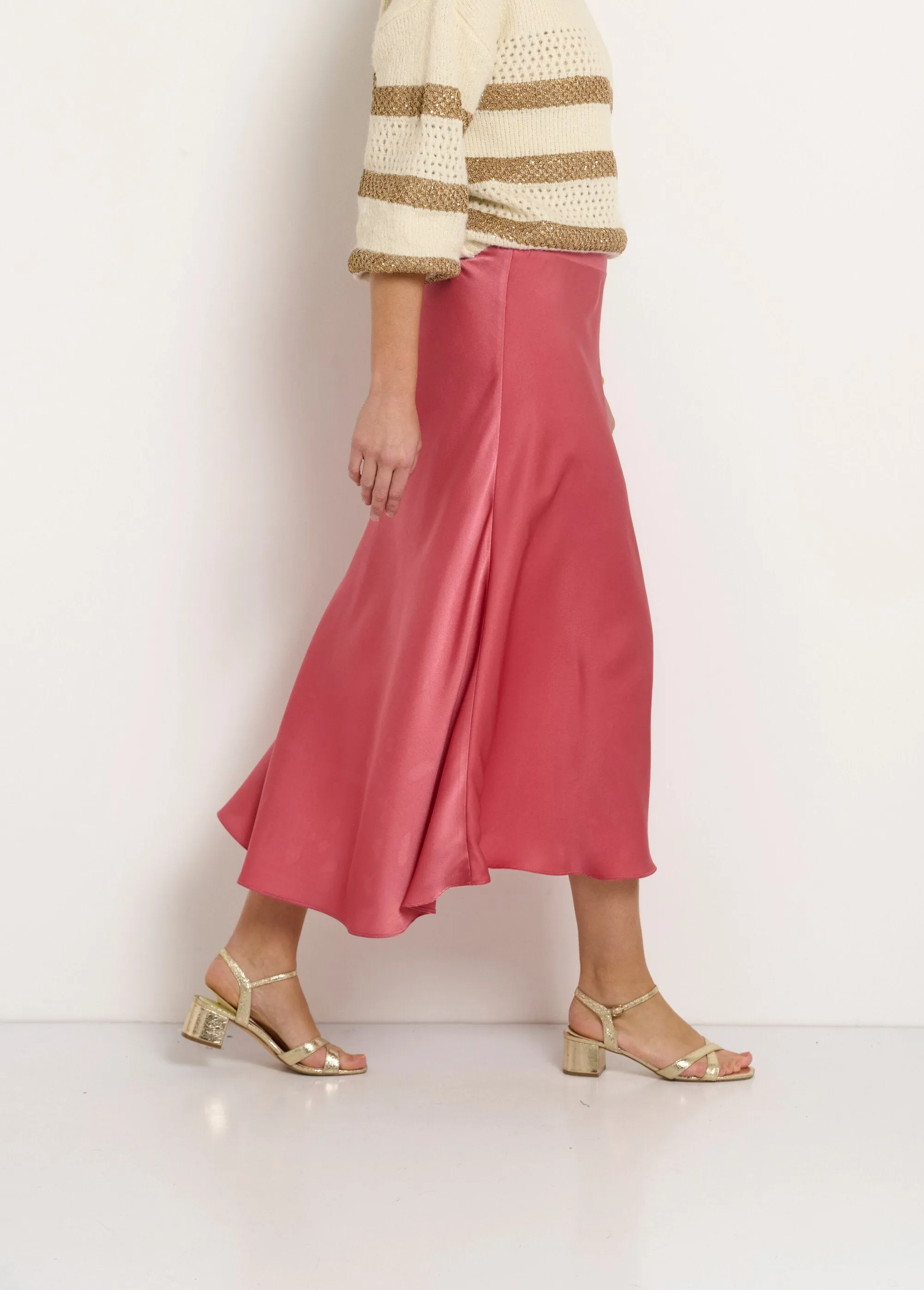 Long flared satin skirt with elasticated back