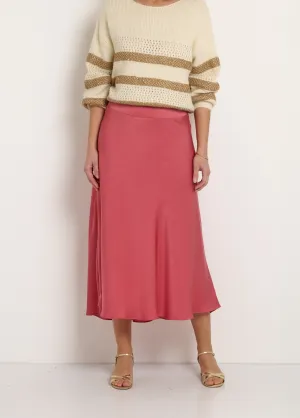 Long flared satin skirt with elasticated back