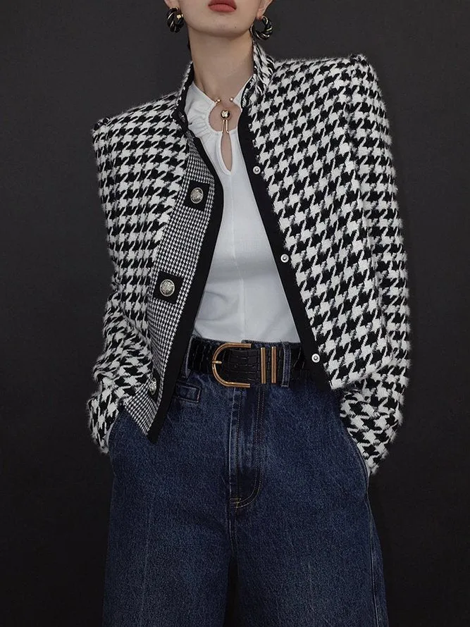 Long Sleeves Loose Printed Stand Collar Jackets Outerwear
