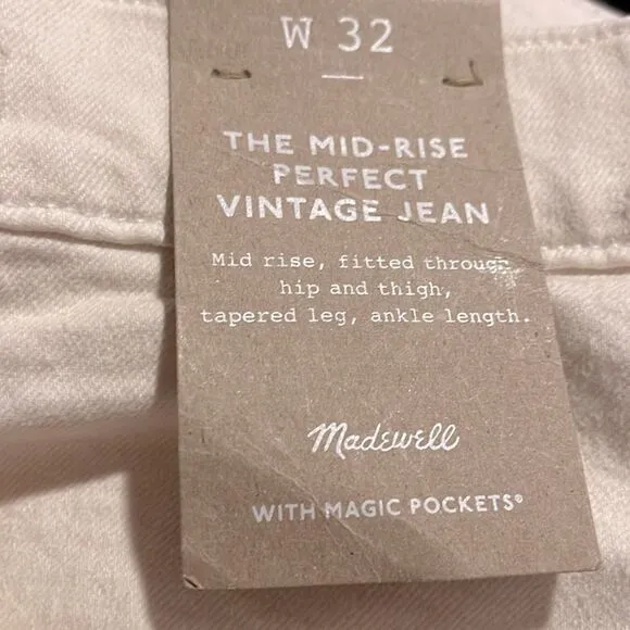 Madewell NWT Mid Rise Perfect Vintage Jeans Size 32 in Vintage Canvas