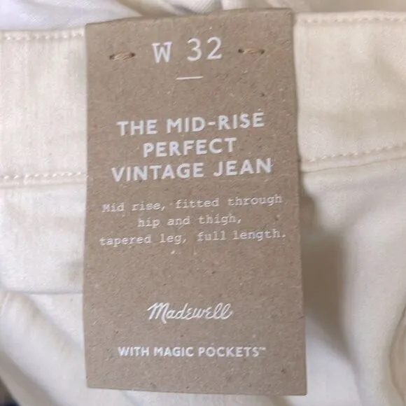 Madewell NWT Mid Rise Perfect Vintage Jeans Size 32 in Vintage Canvas