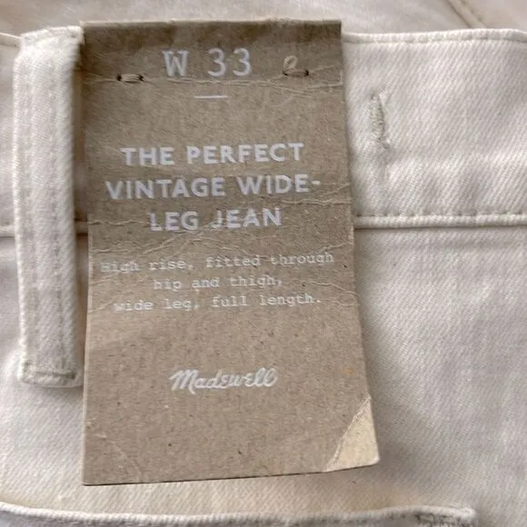 Madewell NWT Perfect Vintage Wide Leg Jean Size 33 Patch Pocket