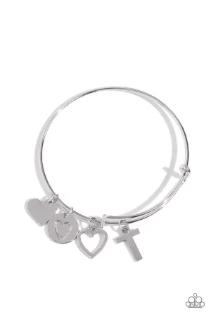 Making It INITIAL - Silver - T - Heart and Letter Charm Paparazzi Bangle Bracelet